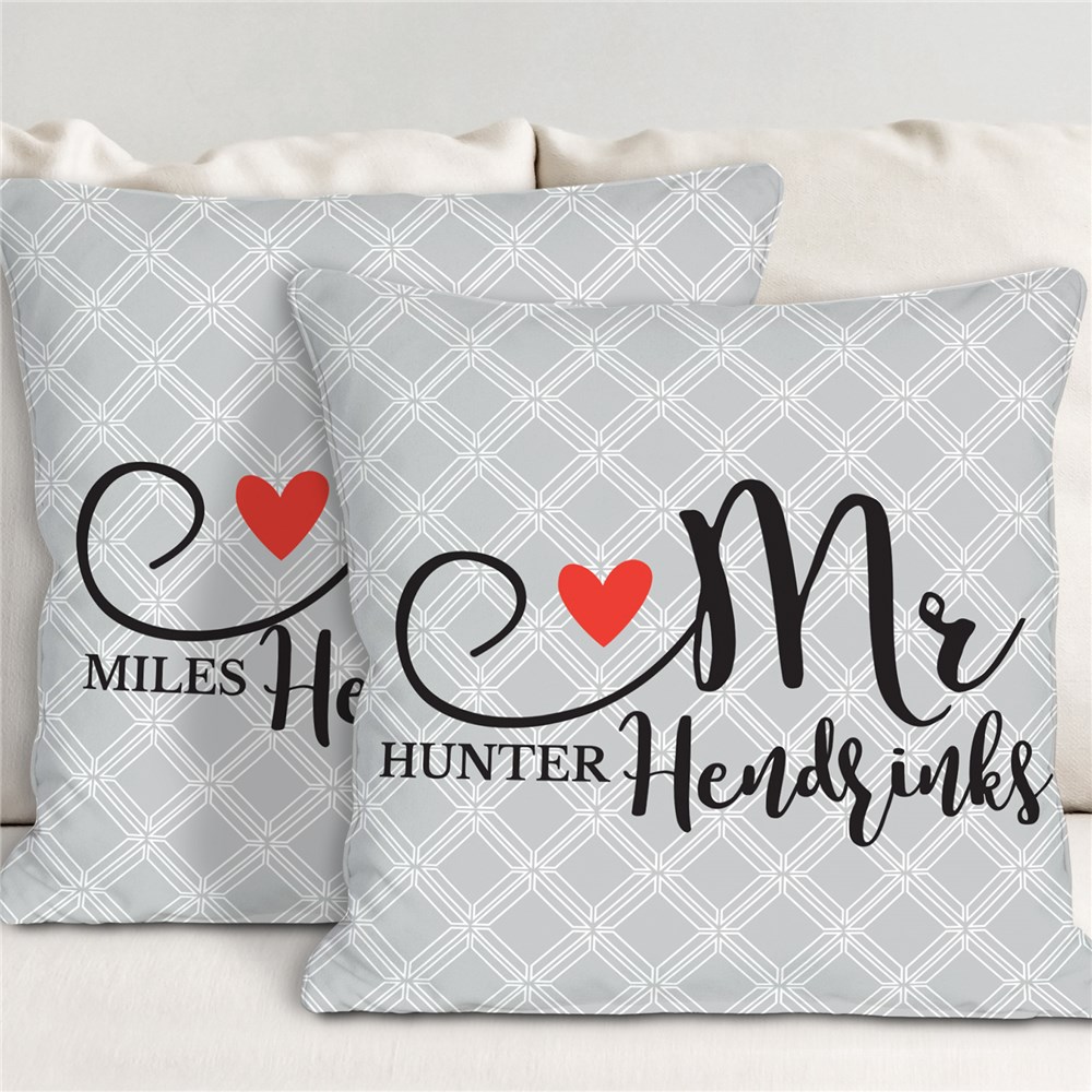 Personalized Mr and Mrs Heart Throw Pillow Set GiftsForYouNow
