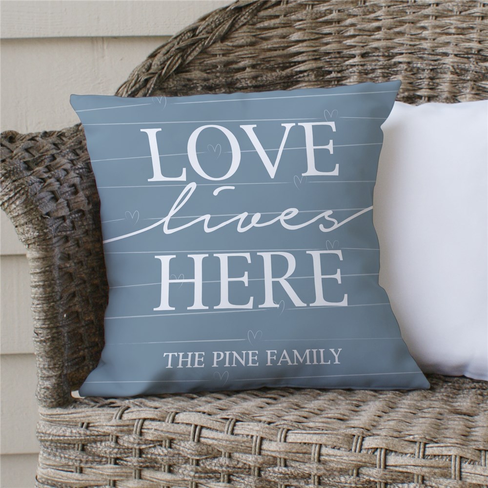 Love Lives Here Personalized Throw Pillow GiftsForYouNow