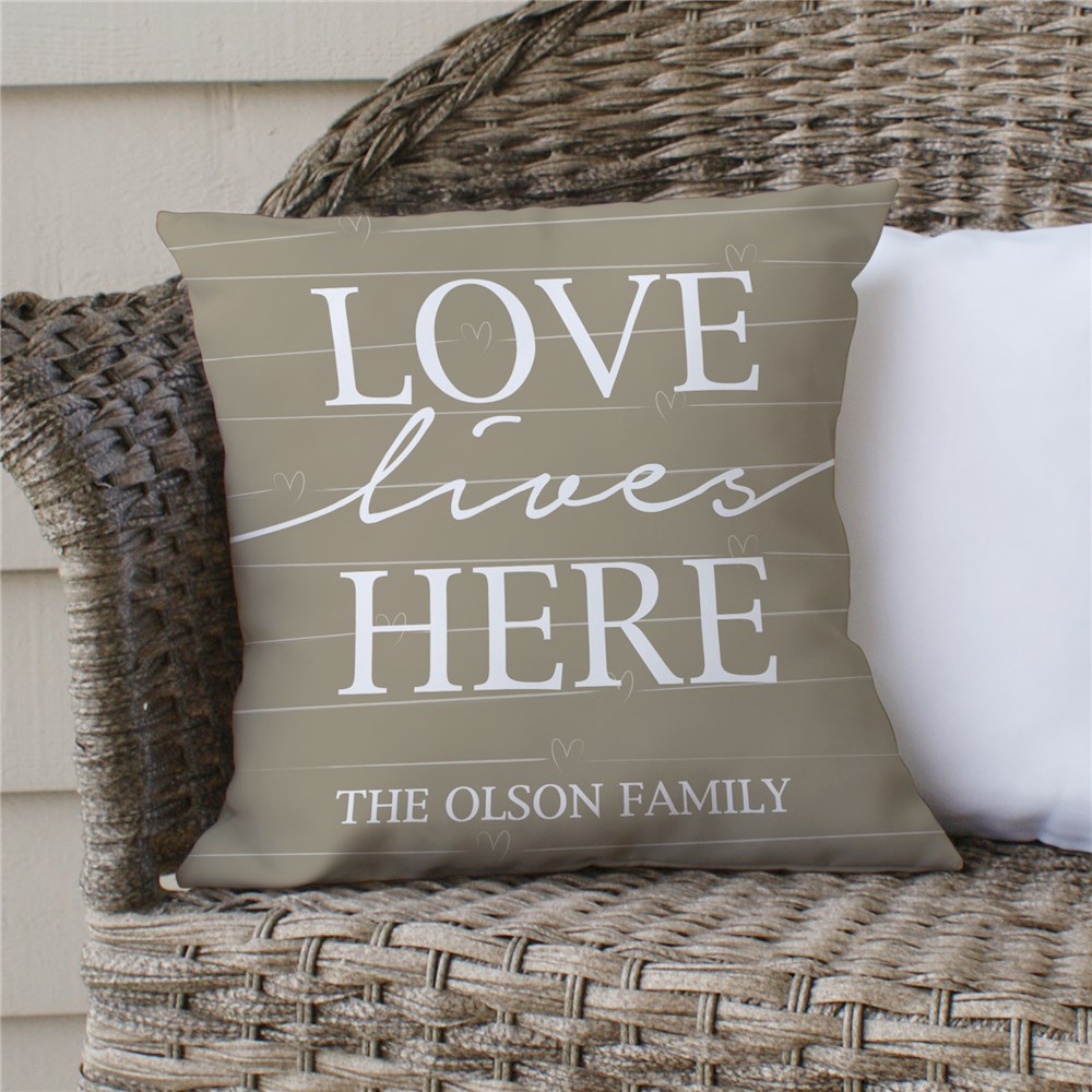 Love Lives Here Personalized Throw Pillow GiftsForYouNow