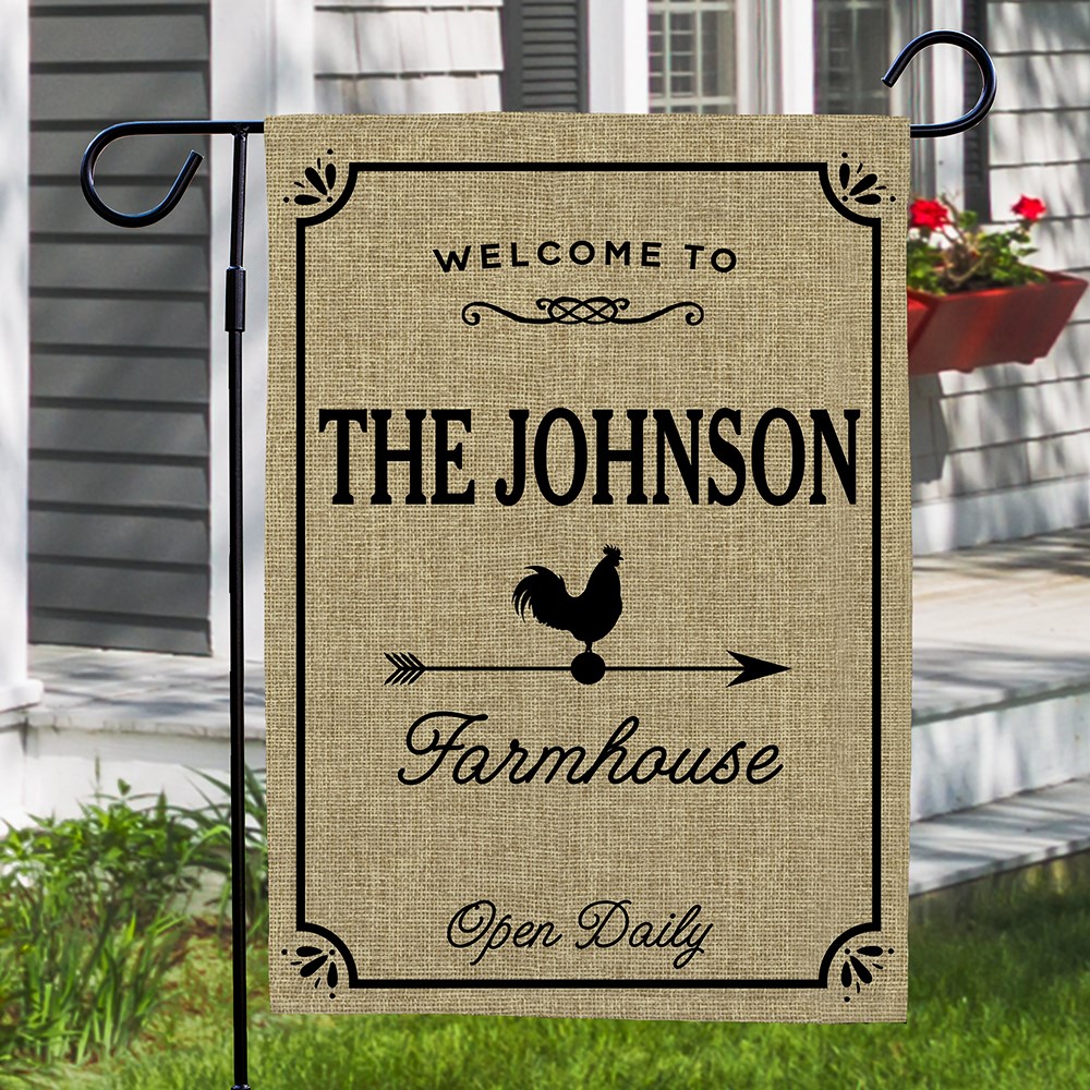 Personalized Family Name Farmhouse Burlap Garden Flag | Personalized Garden Flags