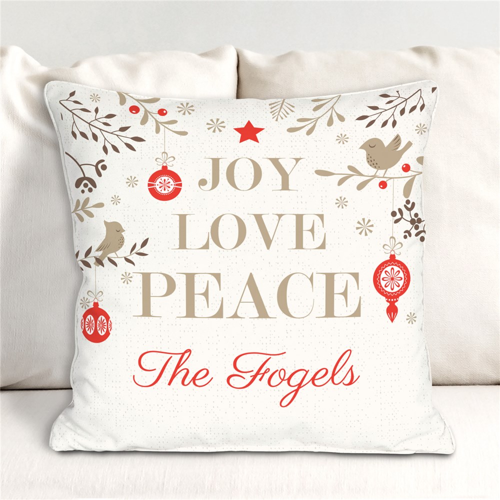 Joy Love Peace Personalized Throw Pillow | Christmas Throw Pillows