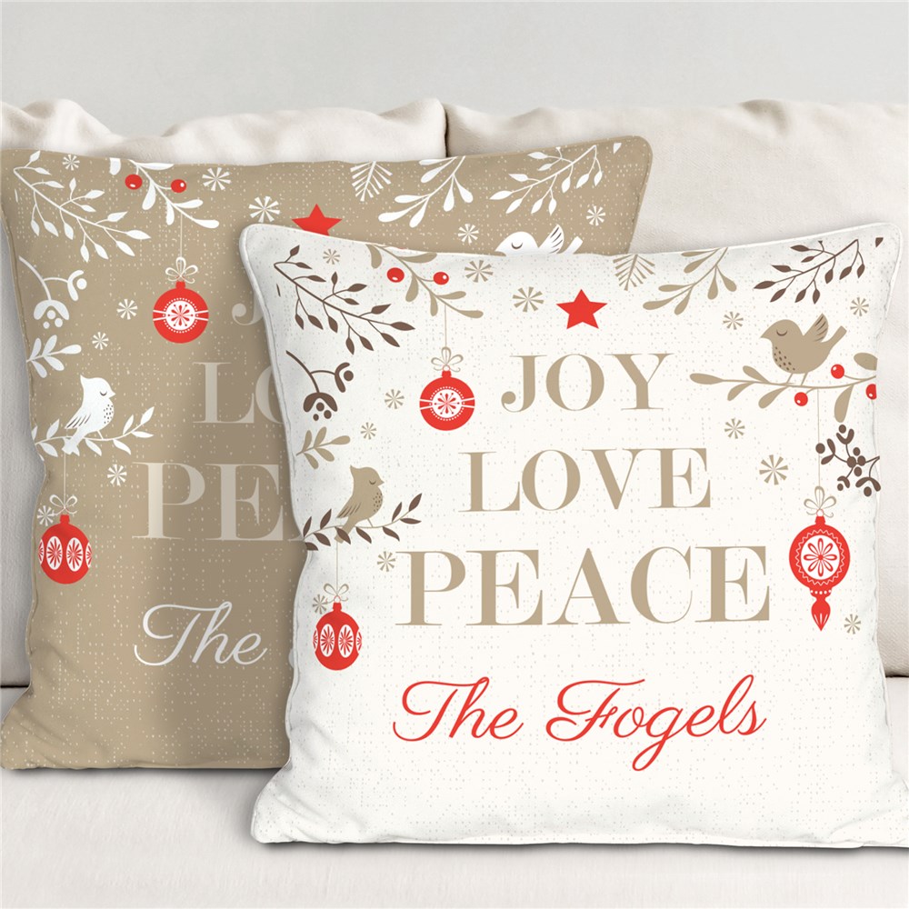 Joy Love Peace Personalized Throw Pillow | Christmas Throw Pillows