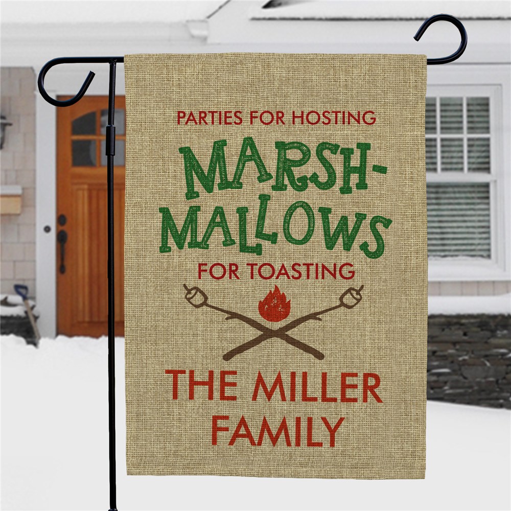 Personalized Marsh-Mallows For Toasting Burlap Garden Flag | Christmas Personalized Garden Flags