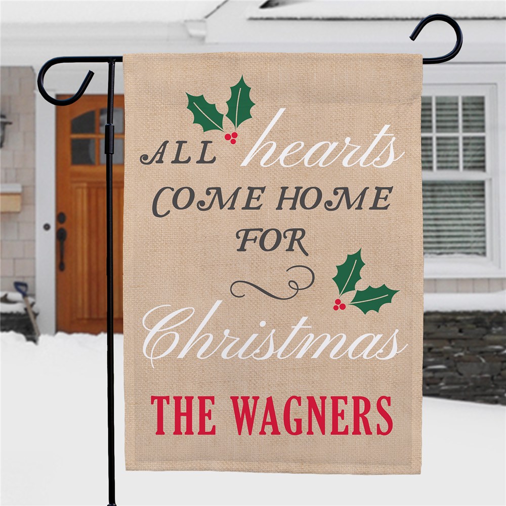 All Hearts Come Home For Christmas Personalized Garden Flag | Christmas Garden Flags
