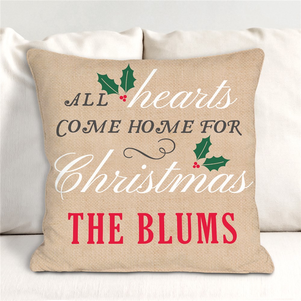 Personalized All Hearts Come Home For Christmas Throw Pillow | Personalized Throw Pillows