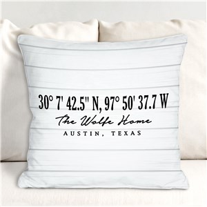 Personalized Coordinates with White Wood Throw Pillow 830156853X