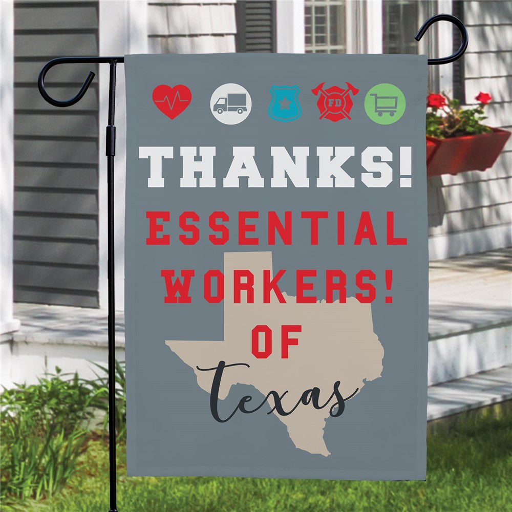 Personalized Thanks Essential Workers State Garden Flag