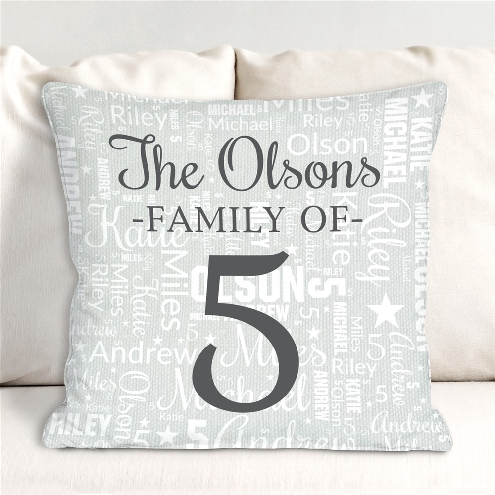 Personalized Number of Family Members WordArt Throw Pillow