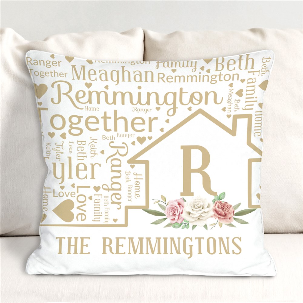 Personalized Floral Home WordArt Throw Pillow GiftsForYouNow