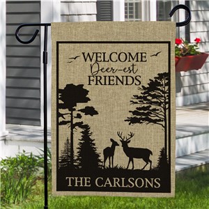 Personalized Welcome Deerest Friends Burlap Garden Flag