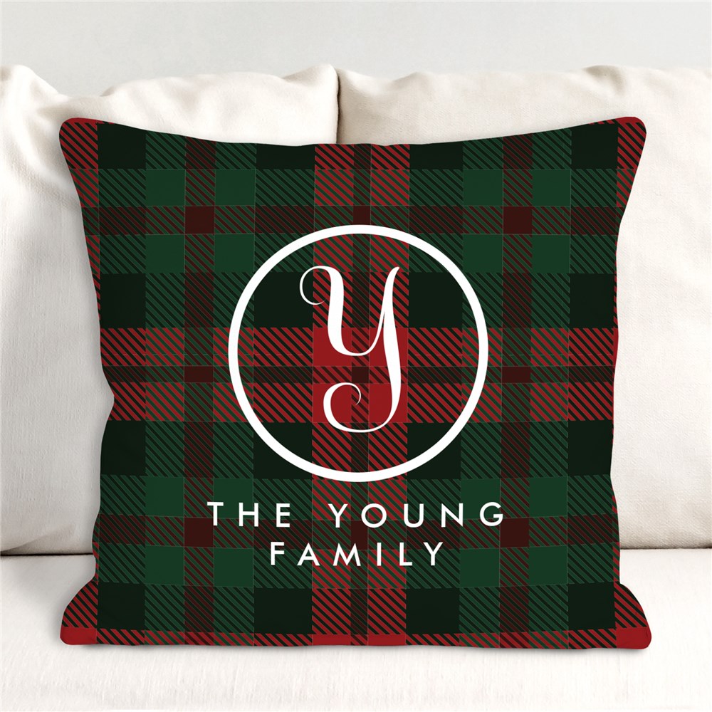 Personalized Plaid Family Name & Initial Throw Pillow