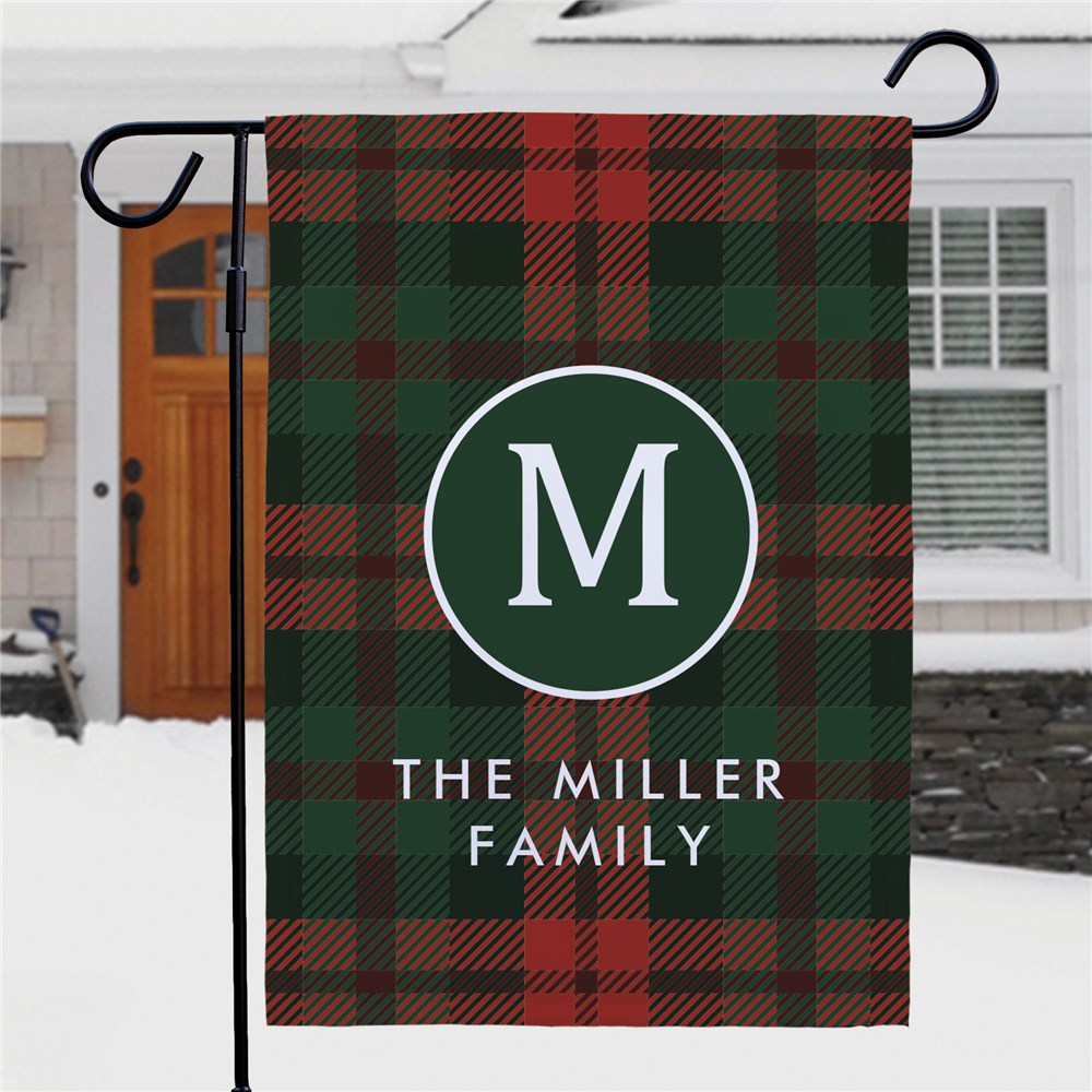 Personalized Plaid Initial & Family Name Garden Flag