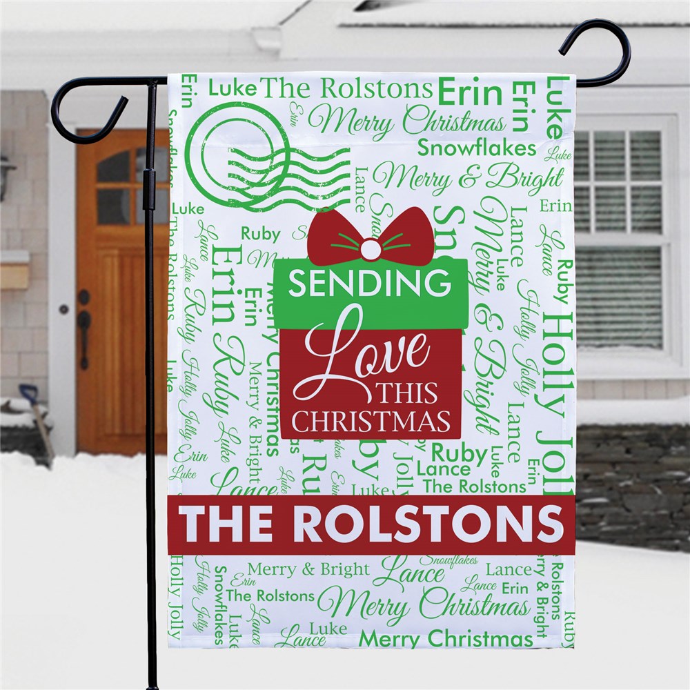 Personalized Sending Love This Christmas Present Word Art Garden Flag