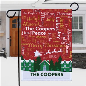 Personalized Christmas Town Word-Art Garden Flag