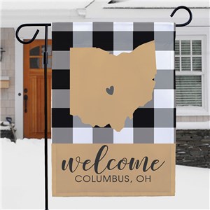 Personalized Plaid Welcome Garden Flag with State Shape