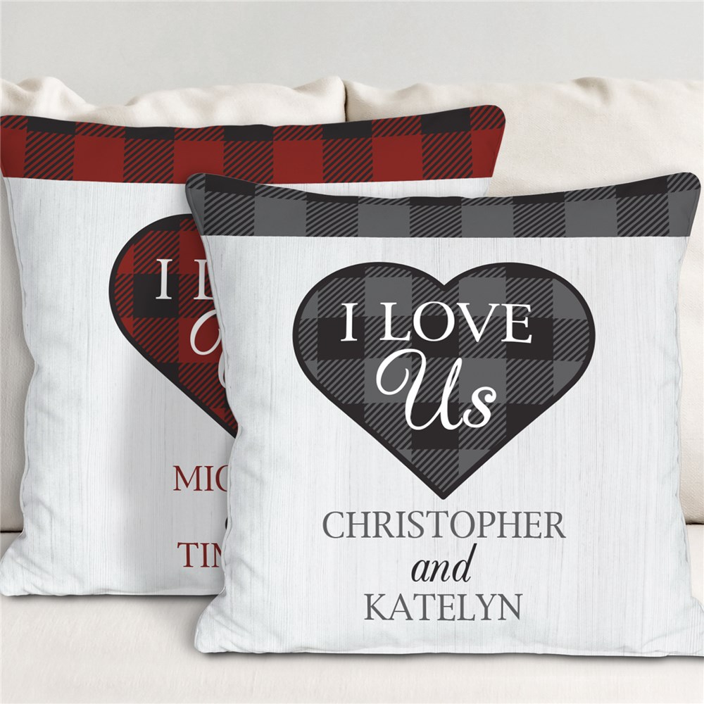 Personalized I Love Us Plaid Throw Pillow for Couple