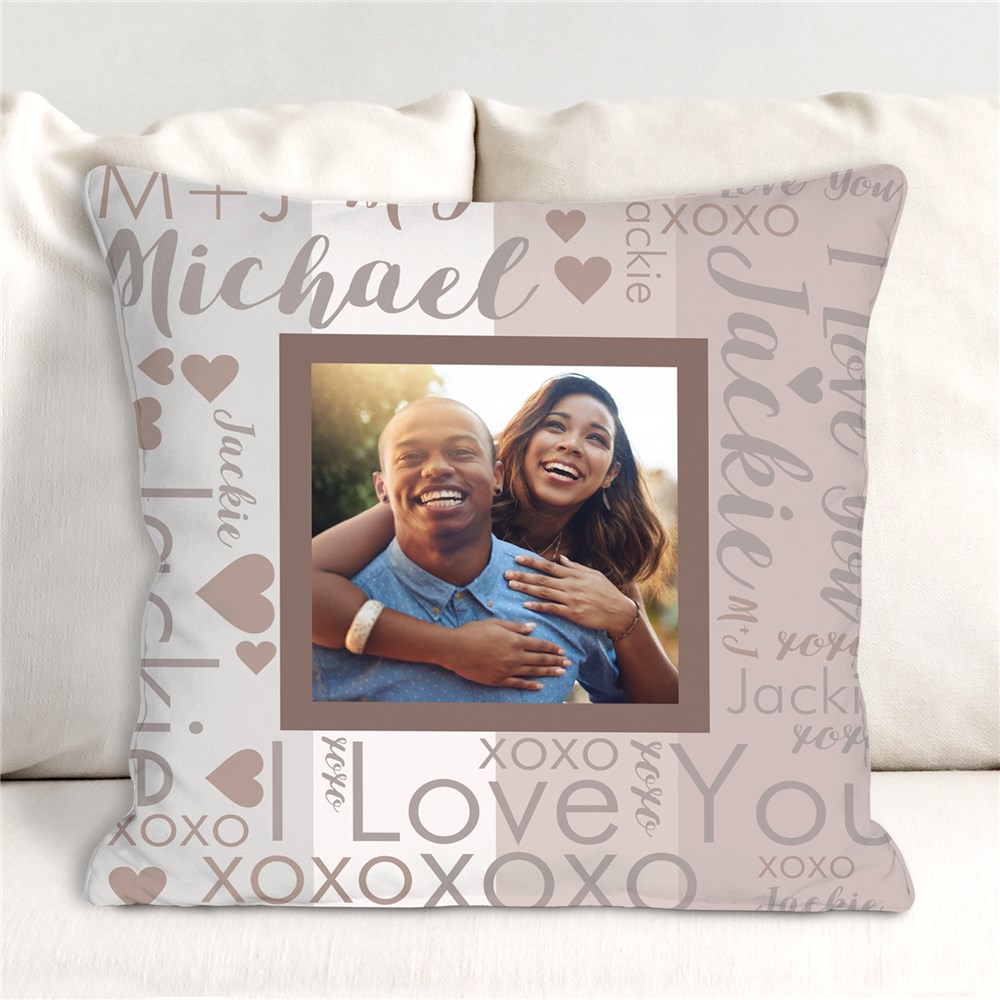Personalized Couple's Color Block Word-Art Photo Throw Pillow