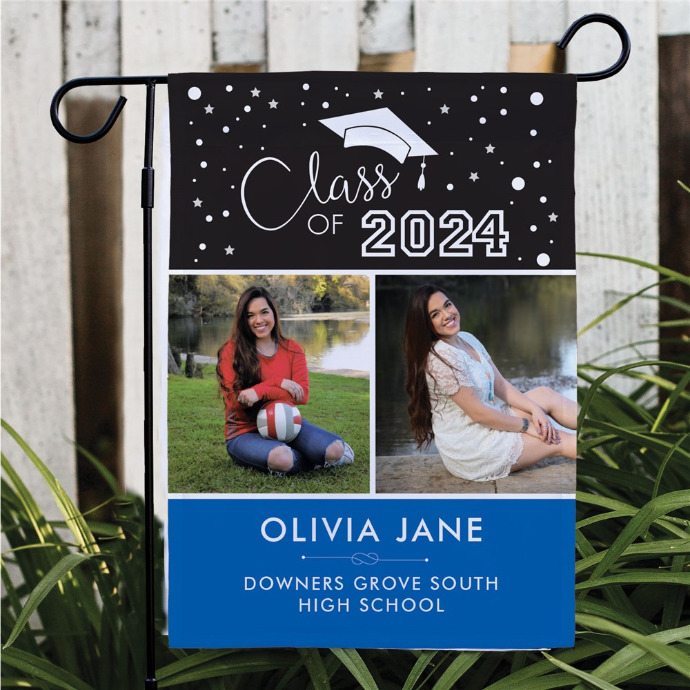 Personalized Class of Graduation Garden Flag With Two Photos