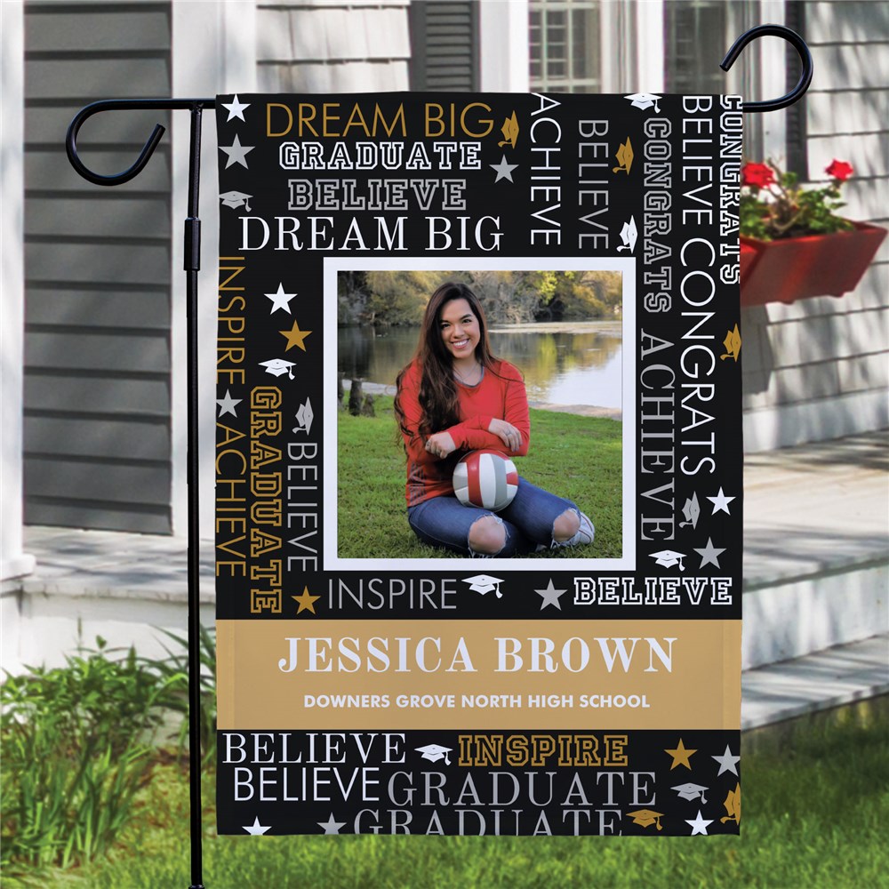 Personalized Graduate Word Art with Photo Garden Flag