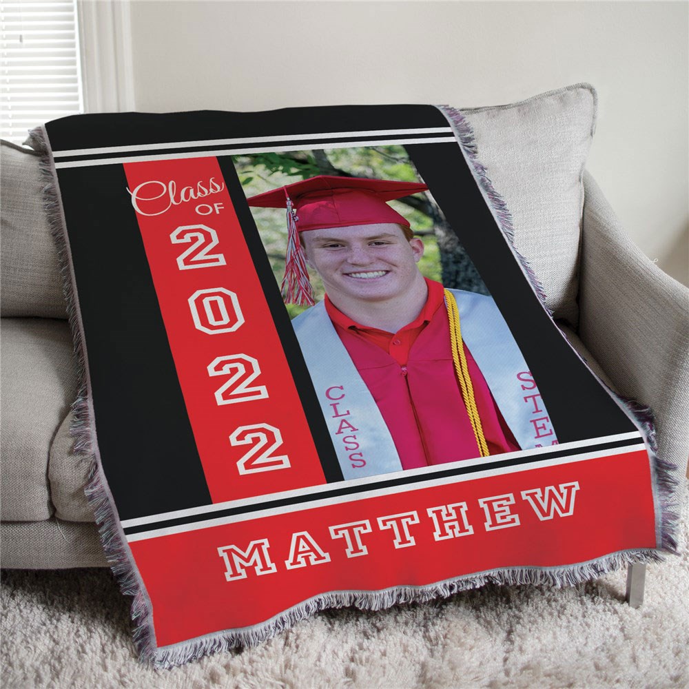 Personalized Graduation Photo with Stripes Afghan Throw
