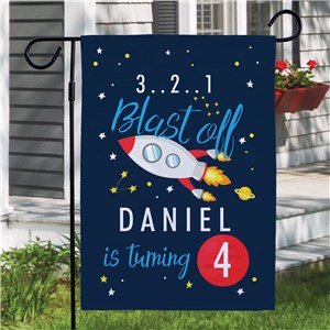 Personalized 3, 2, 1, Blast Off Kids' Rocket Ship Birthday Flag