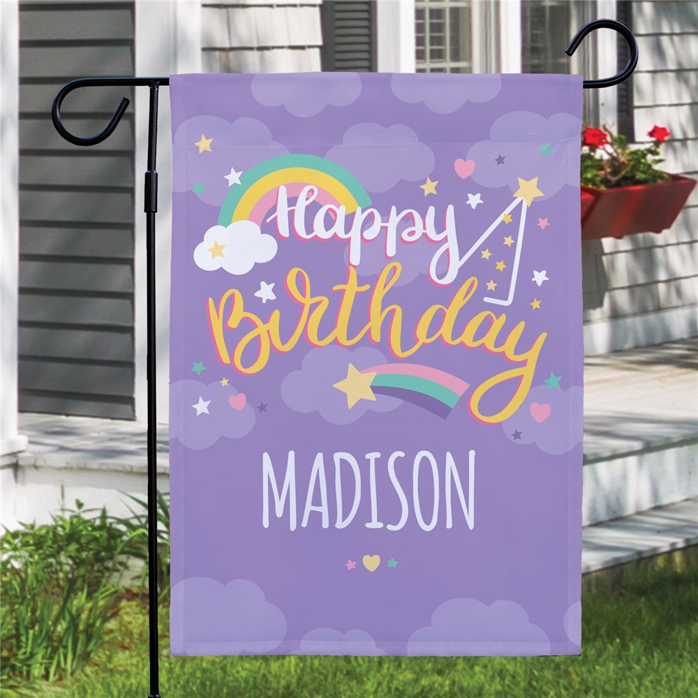 Personalized Hearts and Rainbows Kids' Birthday Garden Flag
