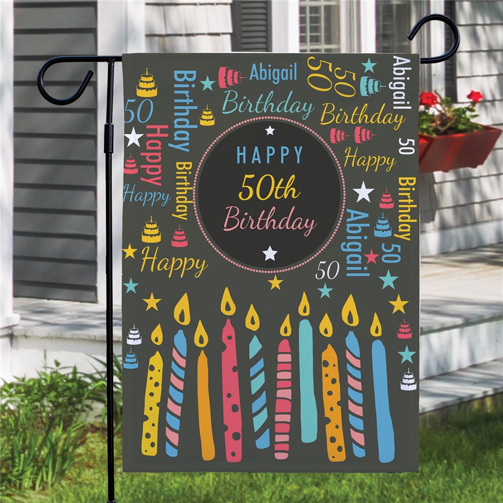 Personalized Birthday Candles Word Art Garden Flag