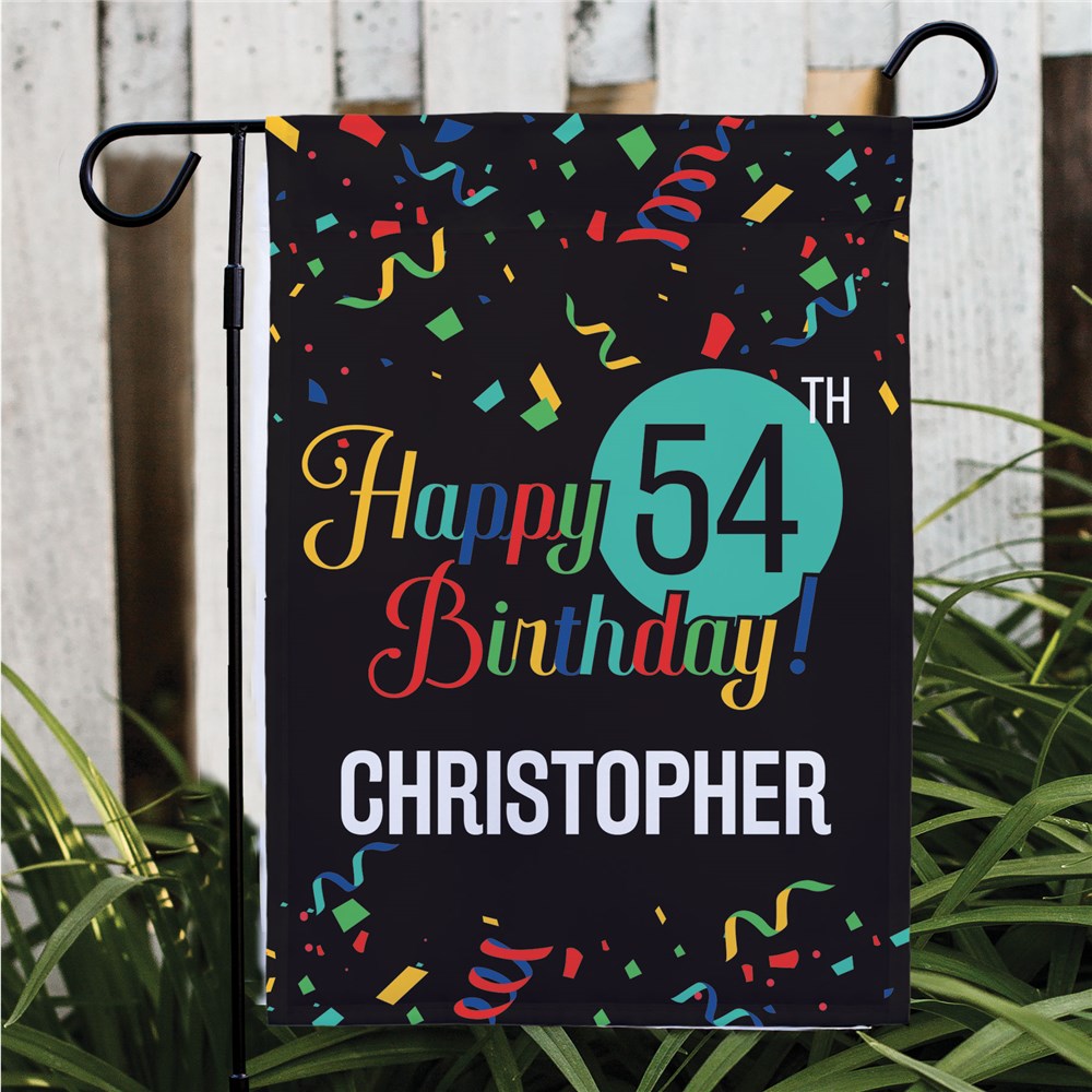 Personalized Happy Birthday with Colorful Confetti Garden Flag