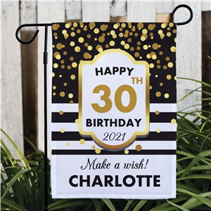 Personalized Gold Confetti with Stripes Garden Flag