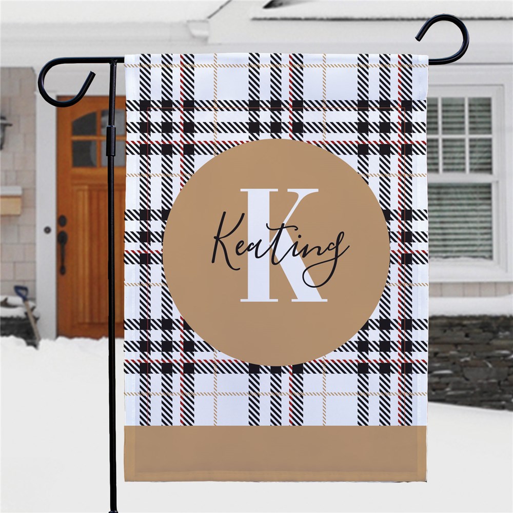 Personalized Tan with Plaid Garden Flag