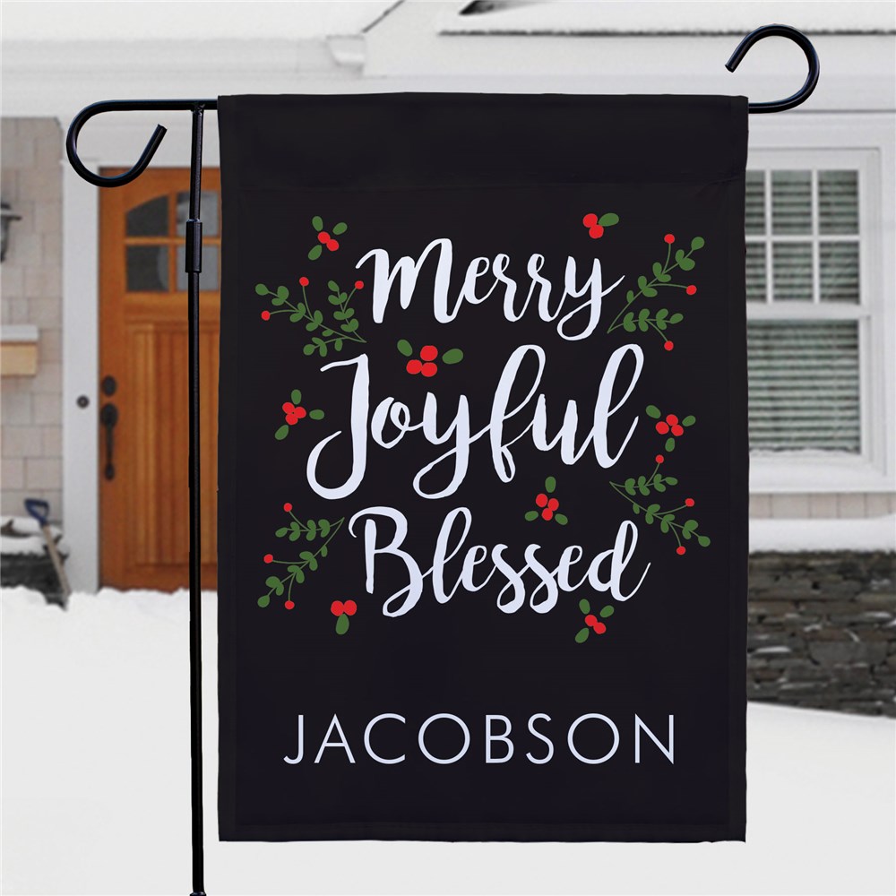 Personalized Merry Joyful Blessed Garden Flag