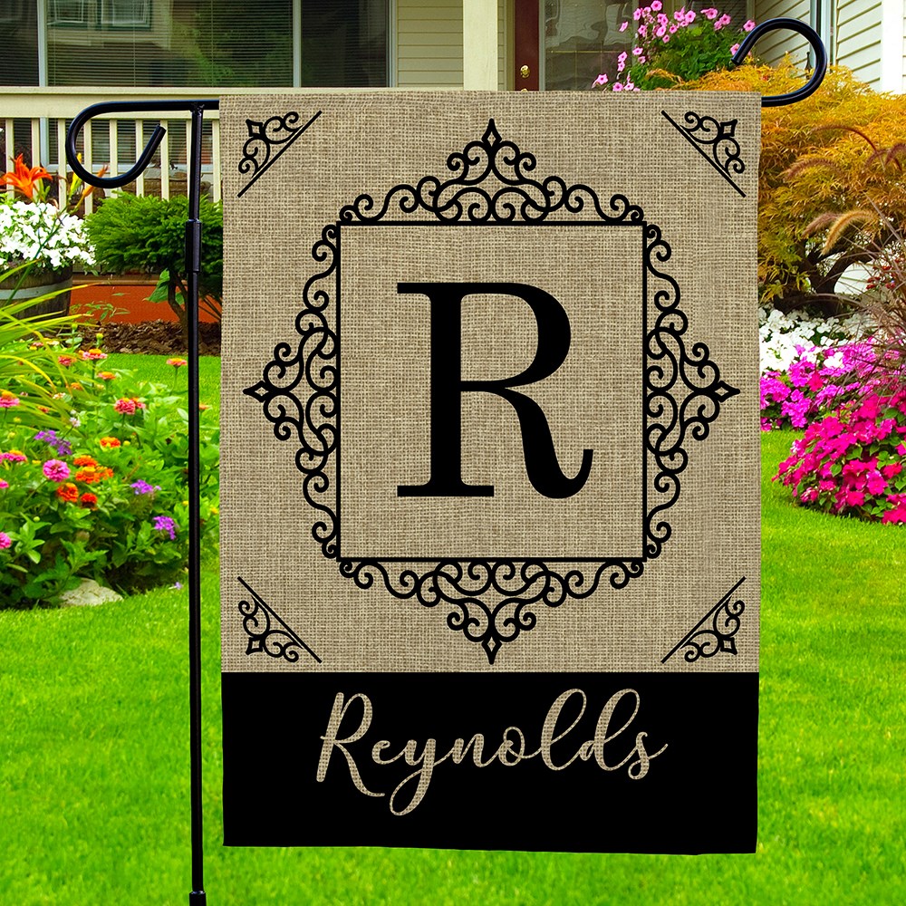 Personalized Burlap Garden Flag Featuring Family Name & Initial 