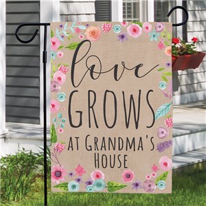 Personalized Love Grows Here Floral Garden Flag