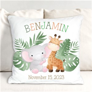 Personalized Safari Throw Pillow with Baby's Name and Birthdate