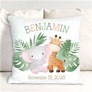 Personalized Safari Throw Pillow with Baby's Name and Birthdate