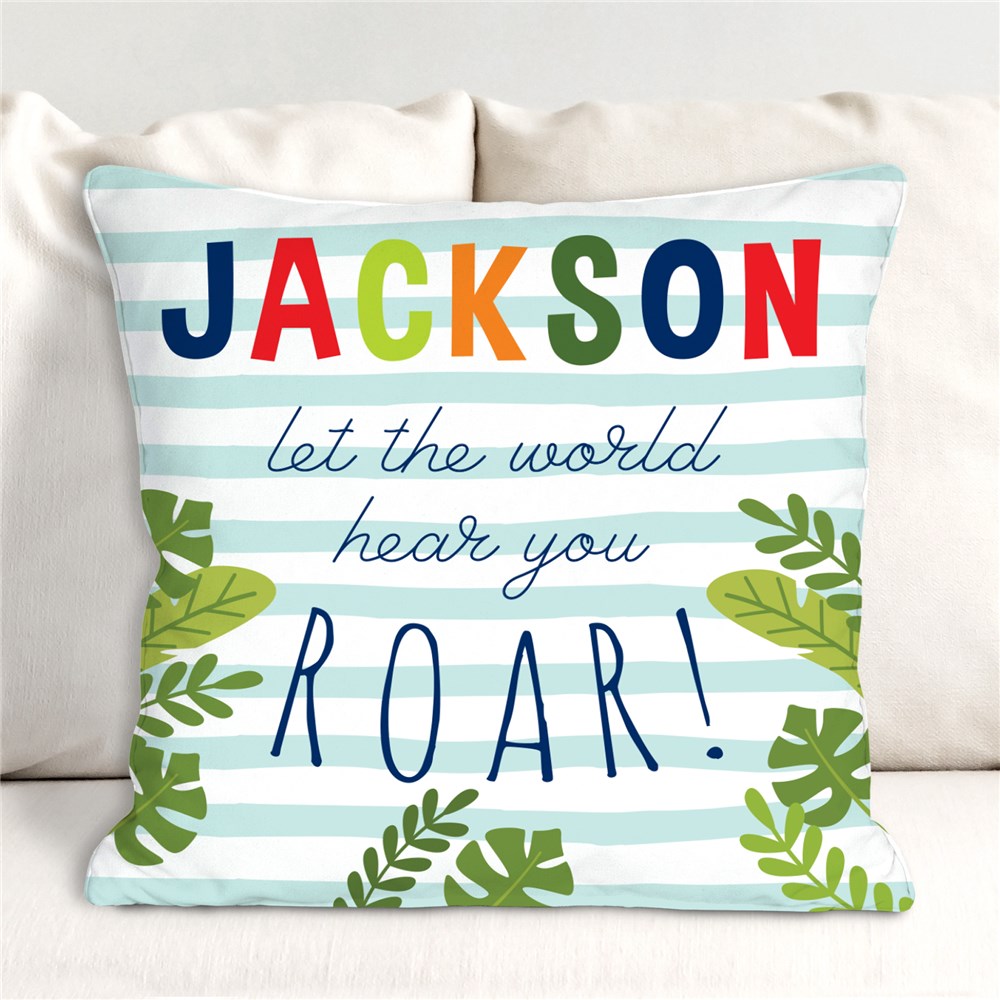 Personalized Roar Dinosaur Throw Pillow for Baby's Nursery