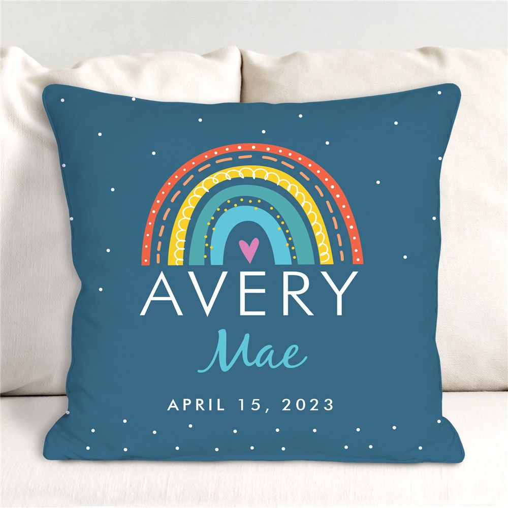 Personalized Rainbow Baby Throw Pillow for Nursery