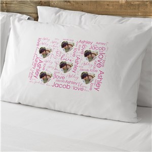 Personalized Heart Photo Word Art Cotton Pillowcase