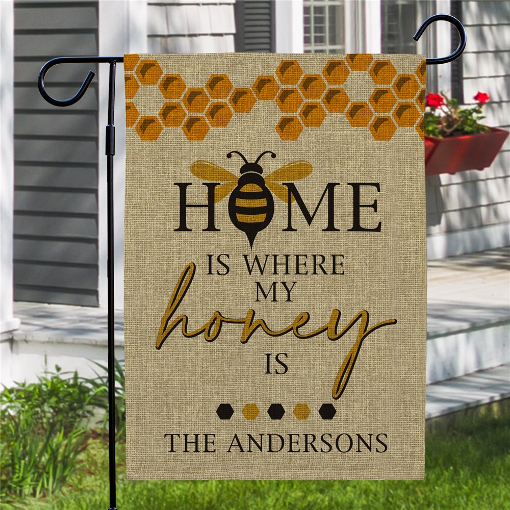 Personalized Home is Where My Honey is Burlap Garden Flag