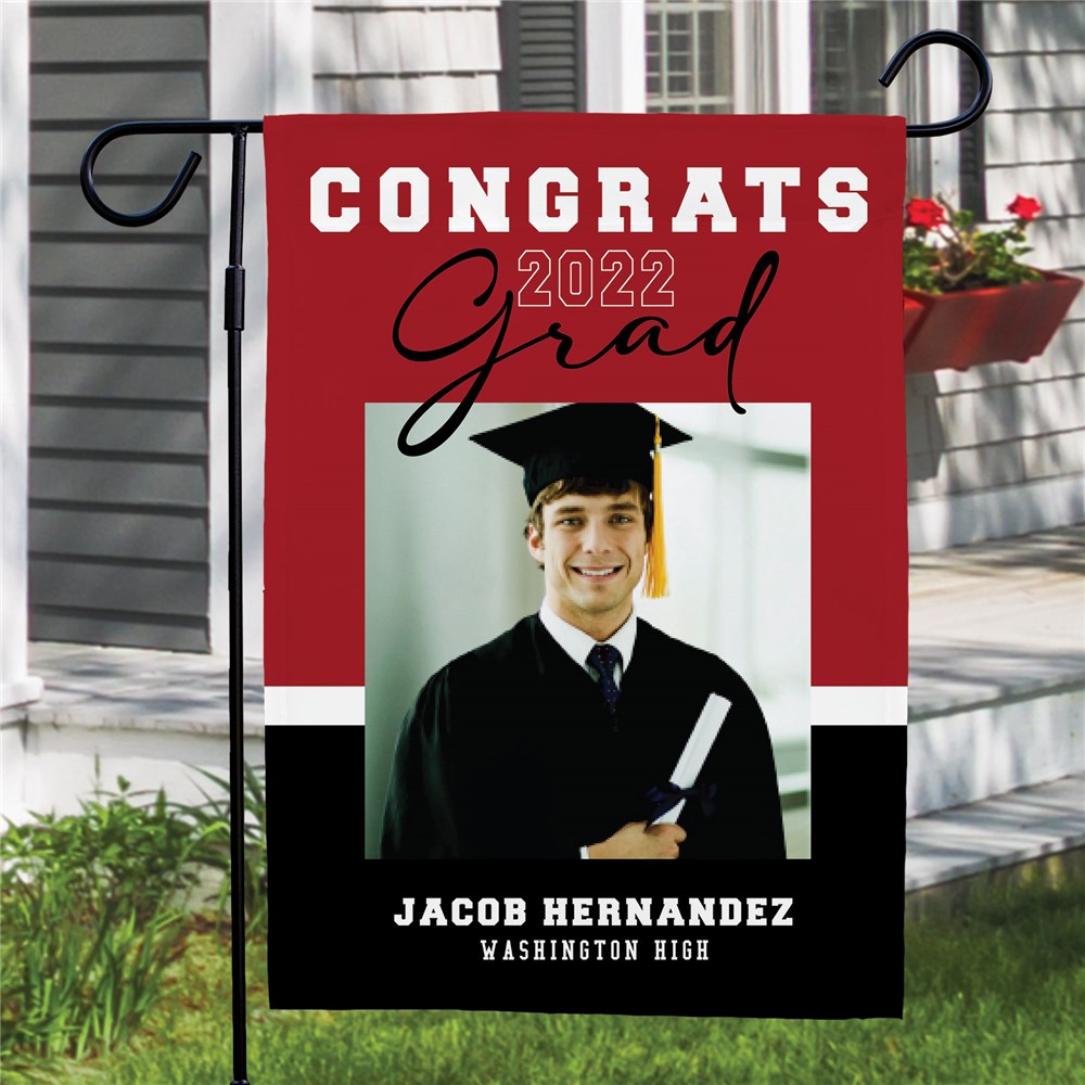 Personalized Congrats Grad with Photo Garden Flag