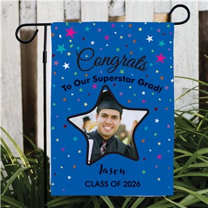 Personalized Super Star Grad Photo Garden Flag