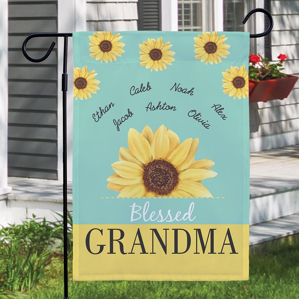 Personalized Blessed Mom or Grandma Sunflower Garden Flag