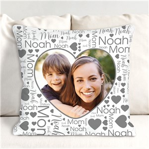 Personalized Word-Art Throw Pillow with Heart-Shaped Photo