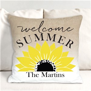 Personalized Welcome Summer Sunflower Throw Pillow