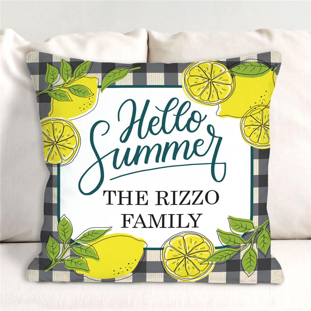 Personalized Hello Summer Lemon-Themed Throw Pillow