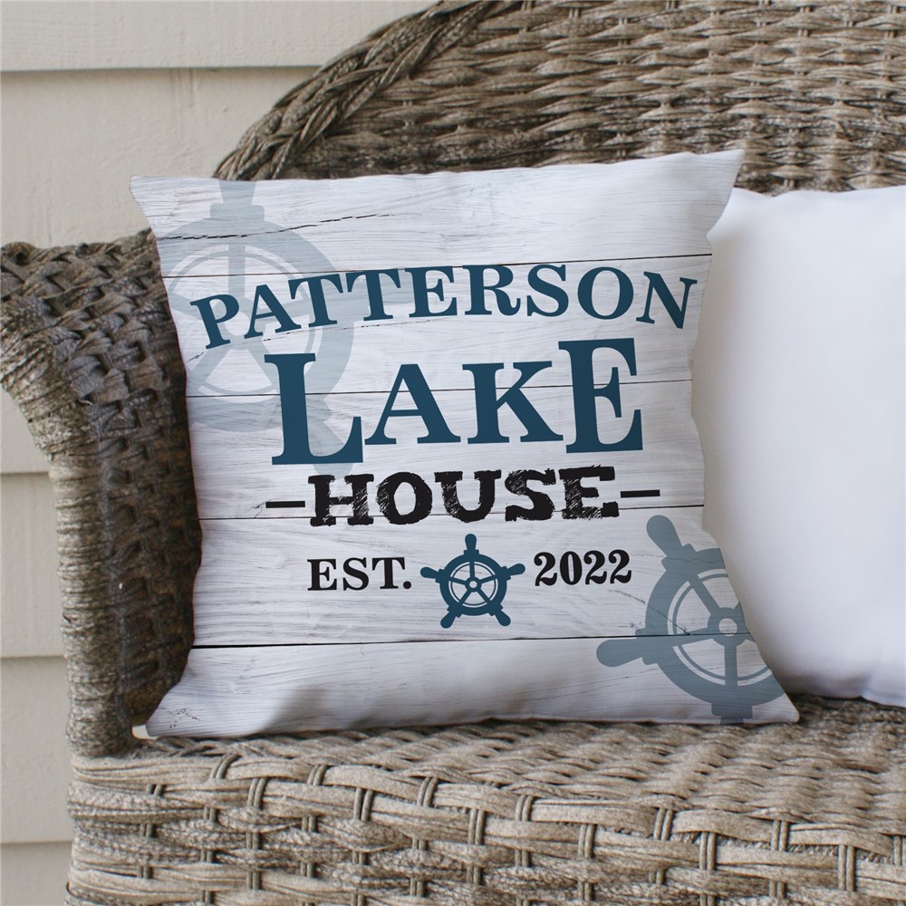 Personalized Lake House Throw Pillow with Nautical Design