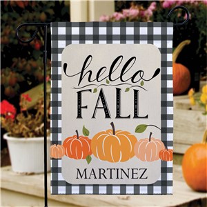 Personalized Hello Fall Garden Flag with Pumpkins