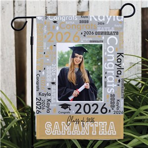Personalized Grad Word Art with Photo Garden Flag
