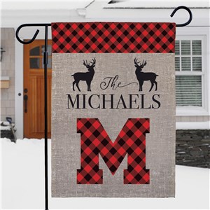 Plaid Winter Garden Flag Personalized With Initial