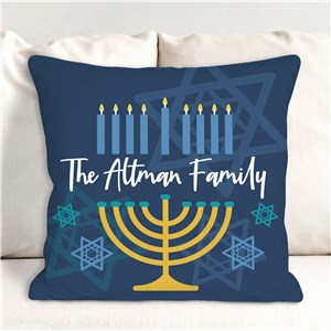 Personalized Hanukkah Throw Pillow With Menorah Design